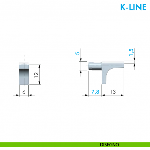 Reggipiano per vetro Ferramenta Livenza K-Line con perno diametro 5 mm e inserto in gomma neutra - disegno