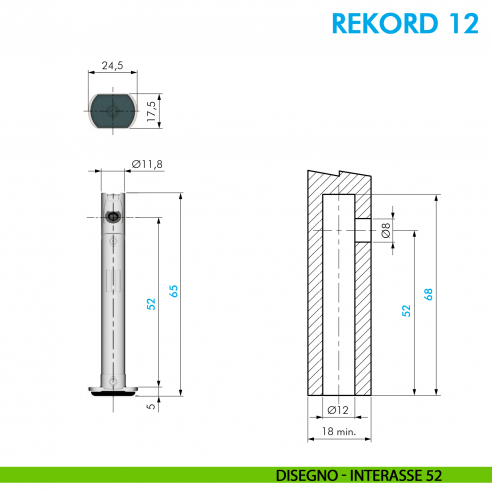 Piedino livellatore Ferramenta Livenza Rekord 12 spessore fianco minimo 18 mm regolabile - interasse 52 mm