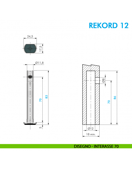 Piedino livellatore Ferramenta Livenza Rekord 12 spessore fianco minimo 18 mm regolabile - interasse 70 mm