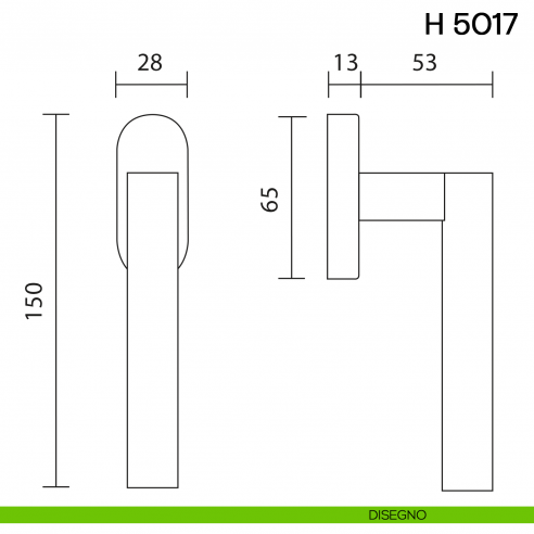 Maniglia per finestra martellina DK H 5017 Valli collezione Fusital disegno