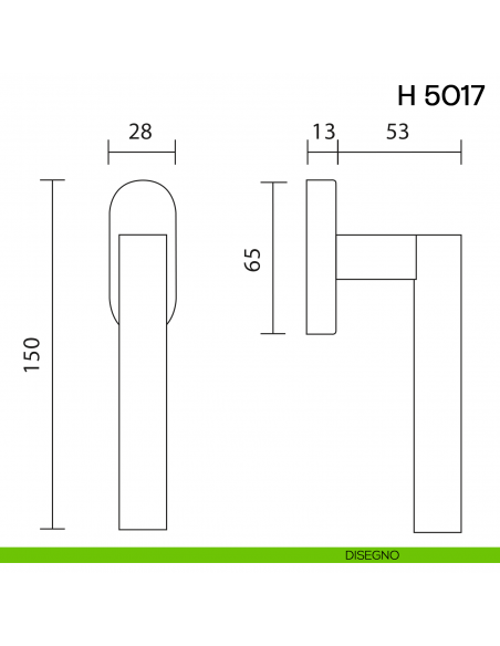 Maniglia per finestra martellina DK H 5017 Valli collezione Fusital disegno