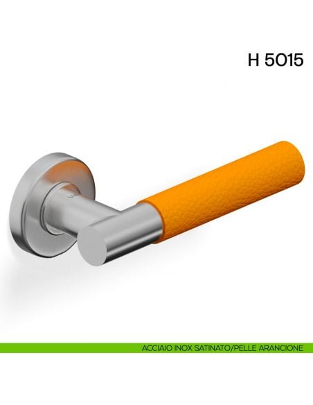 Maniglia per porta H 5015 Valli collezione Fusital acciaio inox satinato - pelle arancione