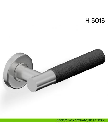 Maniglia per porta H 5015 Valli collezione Fusital acciaio inox satinato - pelle nera