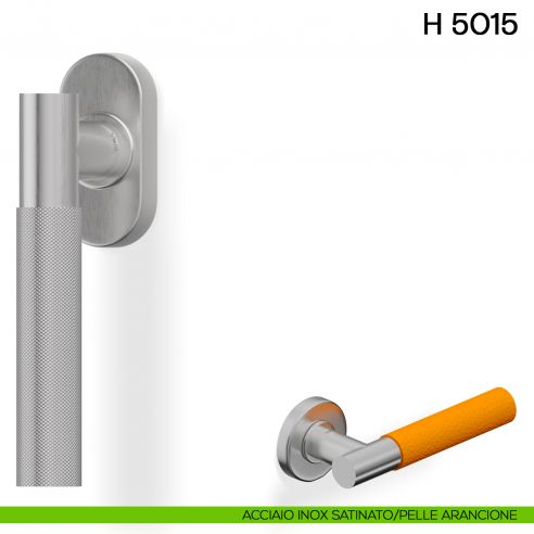 Maniglia per finestra martellina DK H 5015 Valli collezione Fusital acciaio inox satinato - pelle arancione