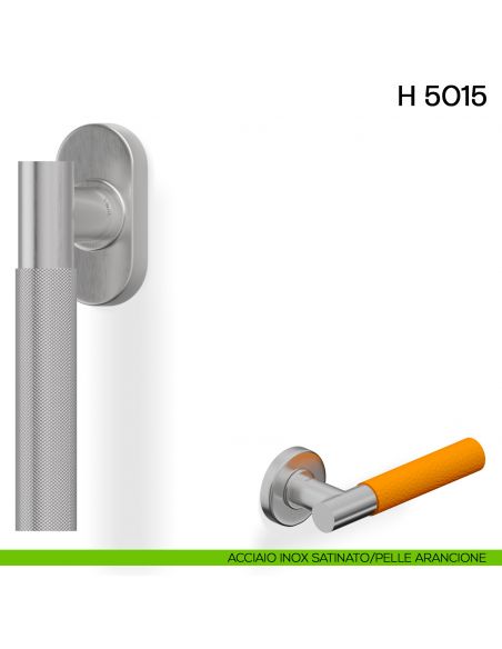 Maniglia per finestra martellina DK H 5015 Valli collezione Fusital acciaio inox satinato - pelle arancione