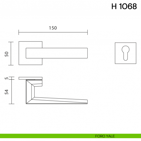 Maniglia per porta H 1068 Valli collezione Fusital con rosetta fine foro yale