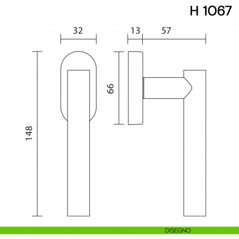 Maniglia per finestra martellina DK H 1067 Valli collezione Fusital disegno