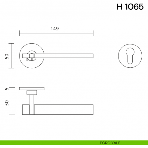 Maniglia per porta H 1065 Valli collezione Lab con rosetta fine foro yale