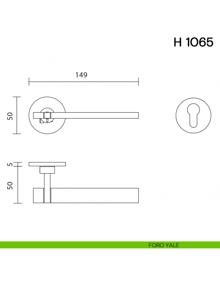 Maniglia per porta H 1065 Valli collezione Lab con rosetta fine foro yale