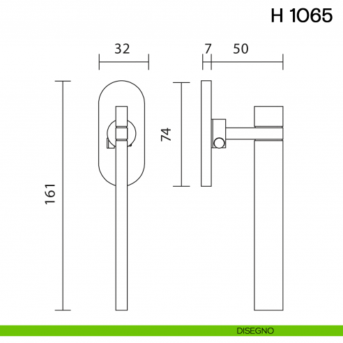 Maniglia per finestra martellina DK H 1065 Valli collezione Lab con rosetta fine disegno