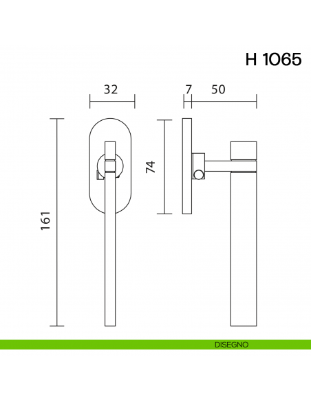 Maniglia per finestra martellina DK H 1065 Valli collezione Lab con rosetta fine disegno