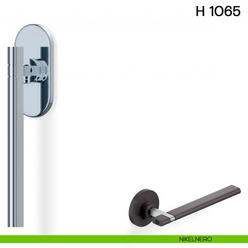 Maniglia per finestra martellina DK H 1065 Valli collezione Lab con rosetta fine nikelnero