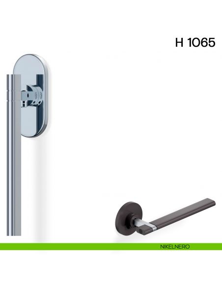 Maniglia per finestra martellina DK H 1065 Valli collezione Lab con rosetta fine nikelnero