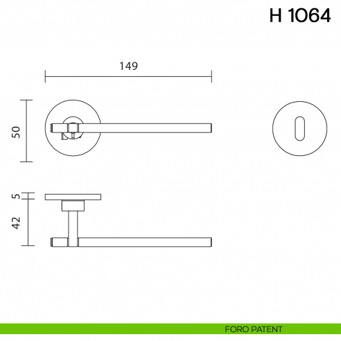 Maniglia per porta H 1064 Valli collezione Lab con rosetta fine foro patent