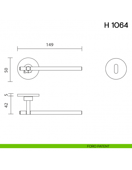 Maniglia per porta H 1064 Valli collezione Lab con rosetta fine foro patent