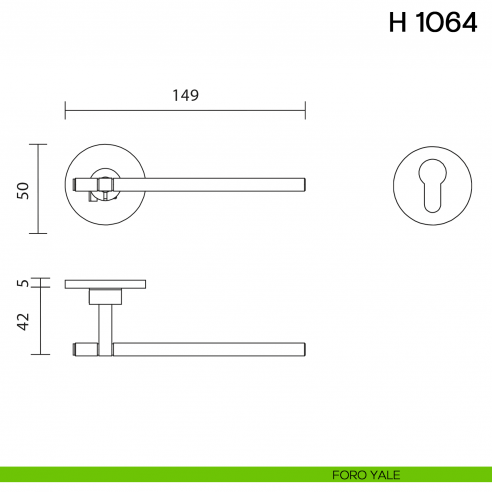 Maniglia per porta H 1064 Valli collezione Lab con rosetta fine foro yale
