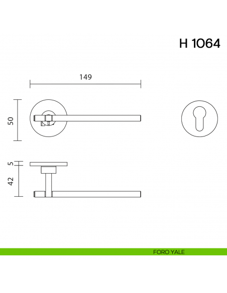 Maniglia per porta H 1064 Valli collezione Lab con rosetta fine foro yale