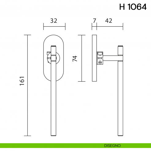 Maniglia per finestra martellina DK H 1064 Valli collezione Lab con rosetta fine disegno