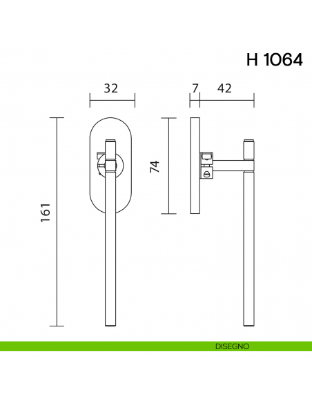 Maniglia per finestra martellina DK H 1064 Valli collezione Lab con rosetta fine disegno