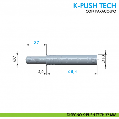 Cricchetto K-Push Tech Ferramenta Livenza con paracolpo 37 mm versione strong - disegno
