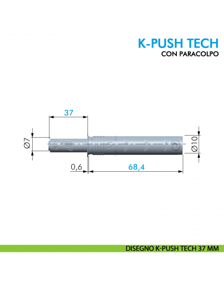 Cricchetto K-Push Tech Ferramenta Livenza con paracolpo 37 mm versione strong - disegno