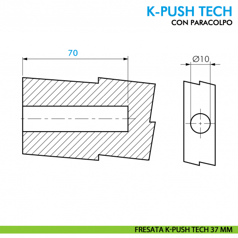 Cricchetto K-Push Tech Ferramenta Livenza con paracolpo 37 mm versione strong - disegno fresata