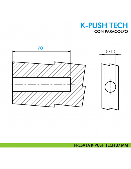 Cricchetto K-Push Tech Ferramenta Livenza con paracolpo 37 mm versione strong - disegno fresata