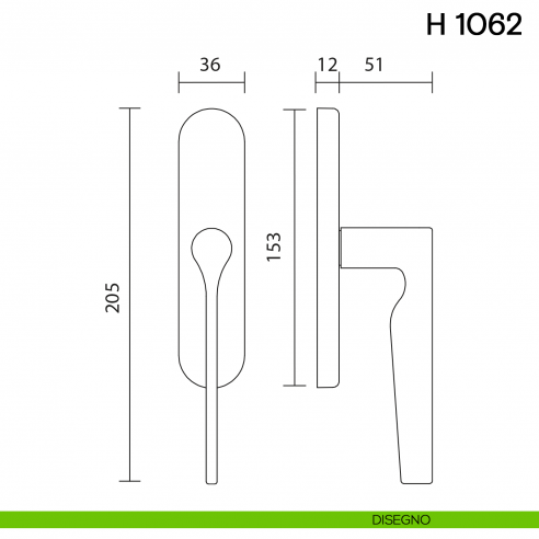 Maniglia per finestra cremonese H 1062 Valli collezione Lab disegno