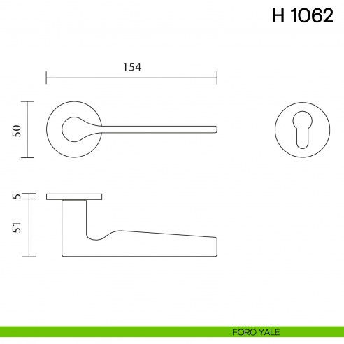 Maniglia per porta H 1062 Valli collezione Lab con rosetta fine foro yale