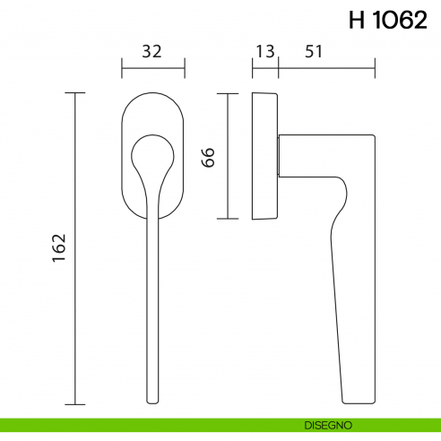Maniglia per finestra martellina DK H 1062 Valli collezione Lab disegno