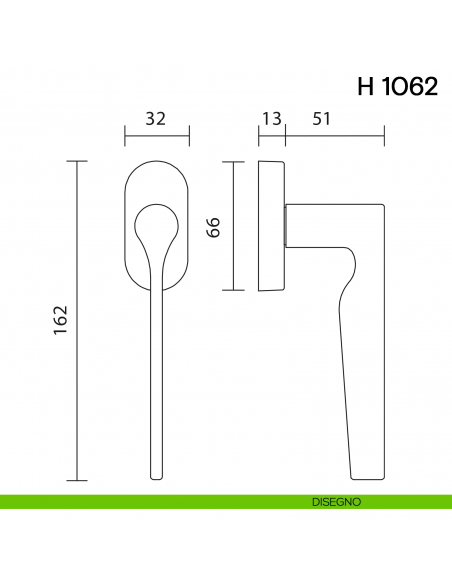Maniglia per finestra martellina DK H 1062 Valli collezione Lab disegno