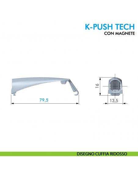 Premi e apri magnetico K-Push Tech Ferramenta Livenza da applicare contropiastra con biadesivo - disegno cuffia ridosso