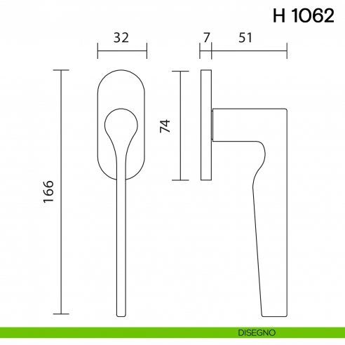 Maniglia per finestra martellina DK H 1062 Valli collezione Lab con rosetta fine disegno