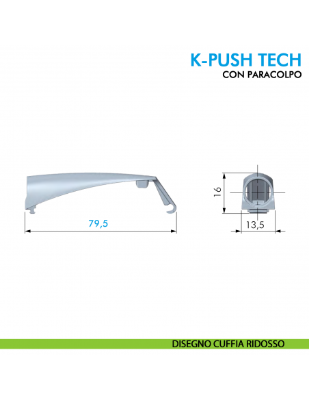 Premi e apri con paracolpo K-Push Tech Ferramenta Livenza da applicare - disegno cuffia ridosso