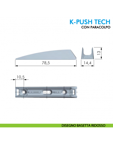 Premi e apri con paracolpo K-Push Tech Ferramenta Livenza da applicare - disegno basetta ridosso