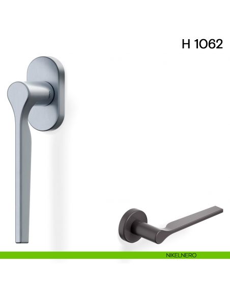 Maniglia per finestra martellina DK H 1062 Valli collezione Lab con rosetta fine nikelnero