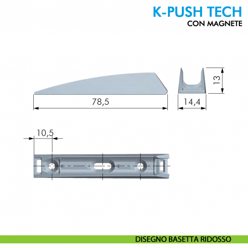 Cricchetto magnetico K-Push Tech Ferramenta Livenza da applicare incontro con foro diametro 3 mm - disegno basetta ridosso
