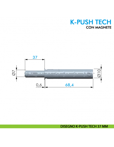 Cricchetto magnetico K-Push Tech Ferramenta Livenza a incasso contropiastra con biadesivo - disegno K-Push Tech