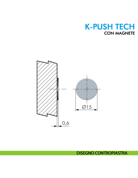 Cricchetto magnetico K-Push Tech Ferramenta Livenza a incasso contropiastra con biadesivo - disegno contropiastra