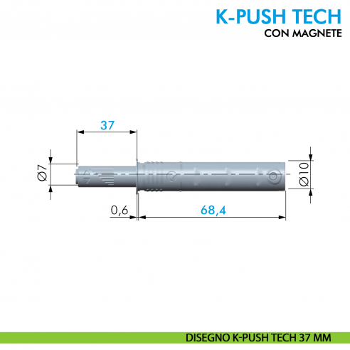 Cricchetto premi apri magnetico K-Push Tech Ferramenta Livenza a incasso incontro con foro diametro 3 mm - disegno K-Push Tech
