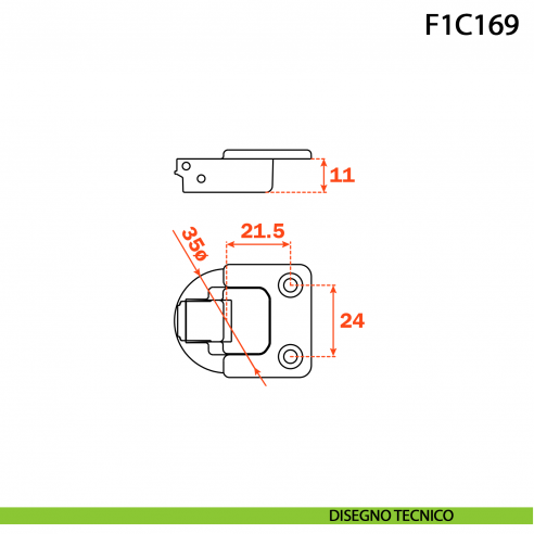 Cerniera Salice F1C169 per pattino ante a libro foro 35 mm - disegno