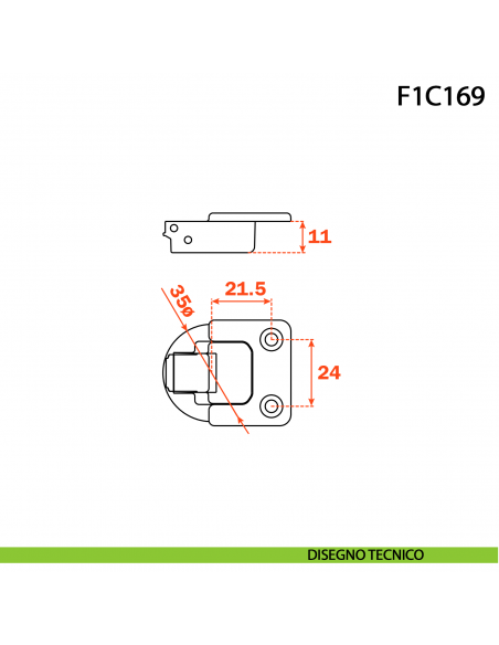 Cerniera Salice F1C169 per pattino ante a libro foro 35 mm - disegno