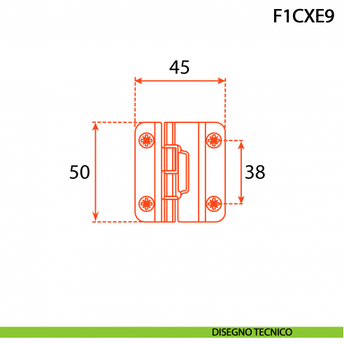 Cerniera Salice F1CXE9 centrale ante a libro 50x45 mm - disegno