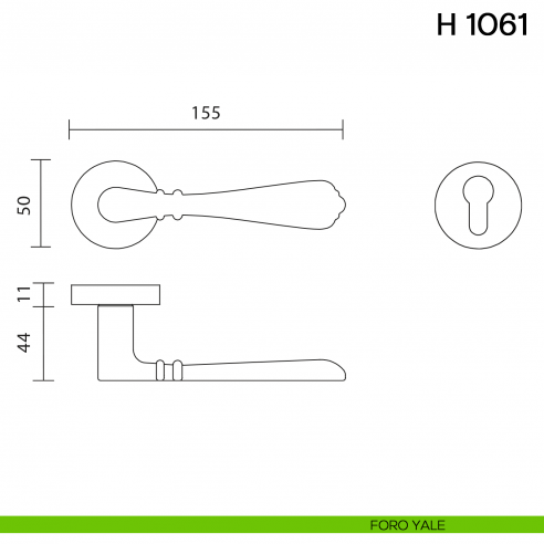 Maniglia per porta H 1061 Valli collezione Fusital foro yale