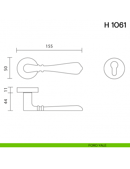 Maniglia per porta H 1061 Valli collezione Fusital foro yale