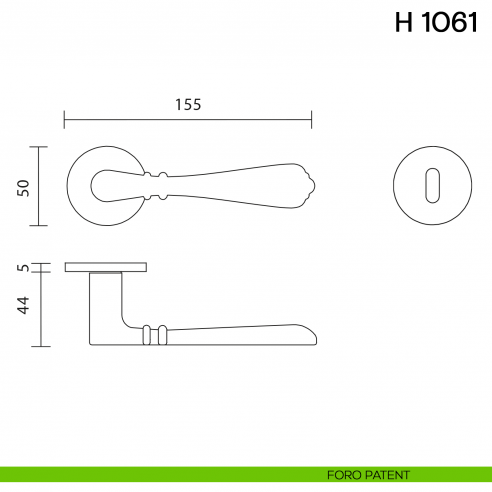 Maniglia per porta H 1061 Valli collezione Fusital con rosetta fine foro patent