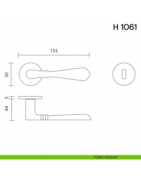 Maniglia per porta H 1061 Valli collezione Fusital con rosetta fine foro patent