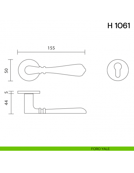 Maniglia per porta H 1061 Valli collezione Fusital con rosetta fine foro yale