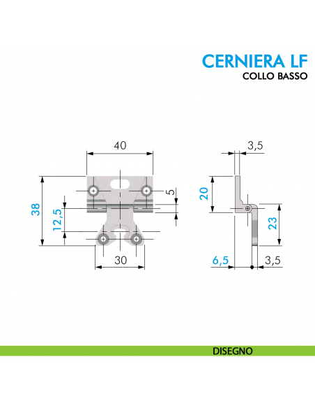Cerniera LF per mobile collo basso bronzata 40x38 mm - disegno