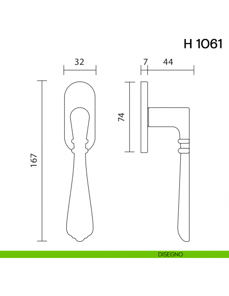 Maniglia per finestra martellina DK H 1061 Valli collezione Fusital con rosetta fine disegno
